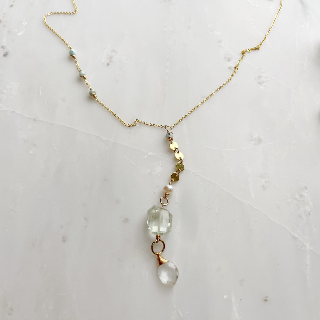 Green Quartz & Amazonite Lariat Necklace-Necklace-Betina Roza