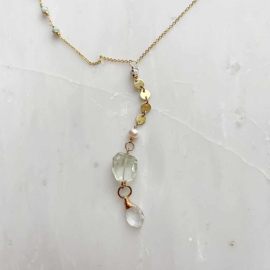 Green Quartz & Amazonite Lariat Necklace-Necklace-Betina Roza