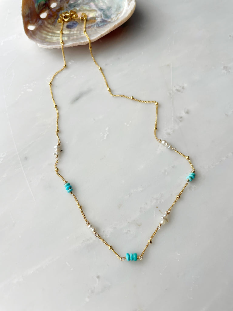 Akoya Pearl and Turquoise Necklace-Necklace-Betina Roza