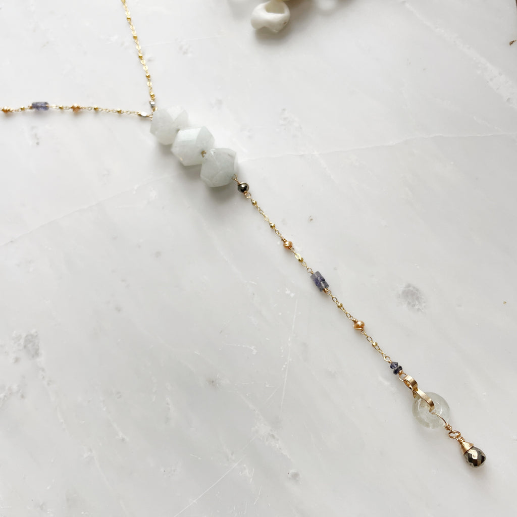 Raw Aquamarine Lariat Necklace-Necklace-Betina Roza