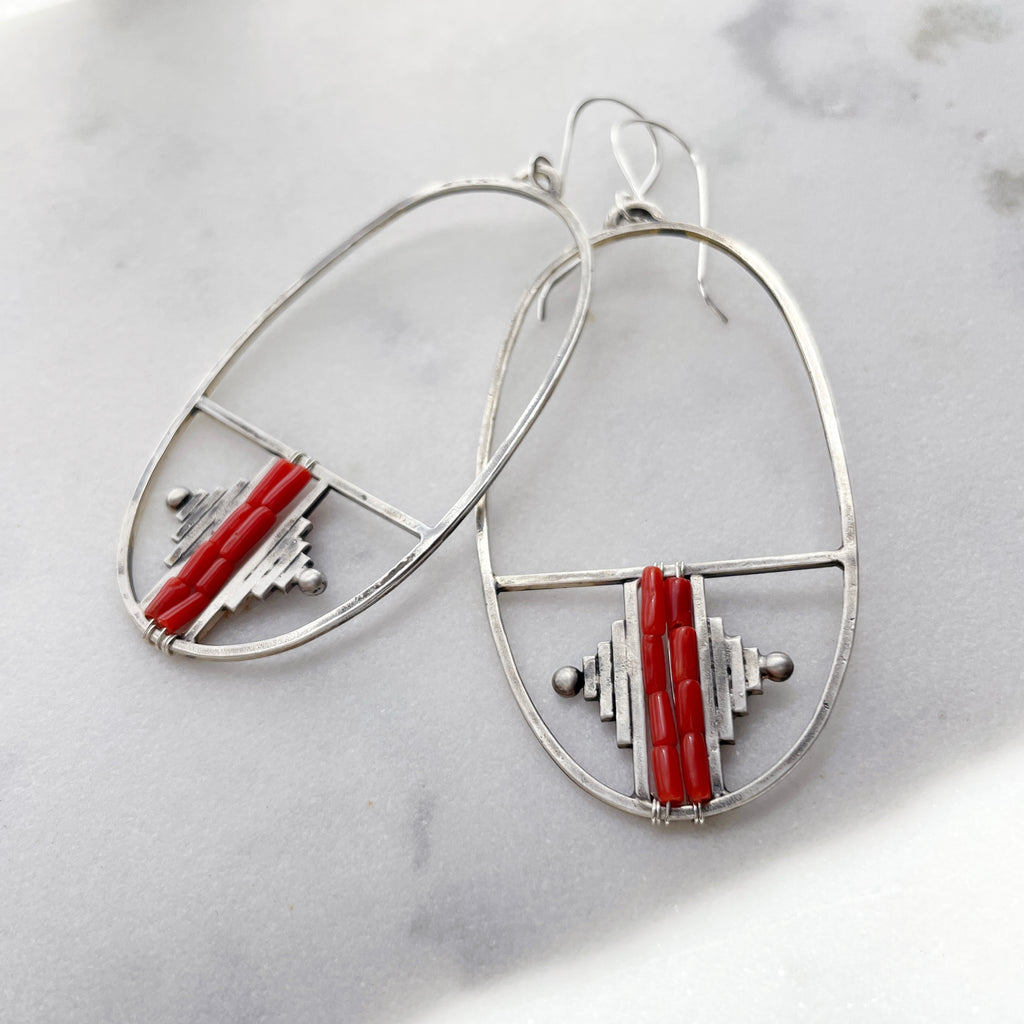 Summer Collection Silver and Coral Earrings-Earrings-Betina Roza