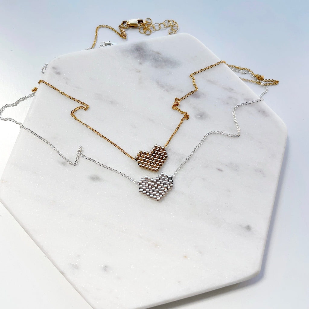 Metalic Beaded Heart Necklace-Necklace-Betina Roza