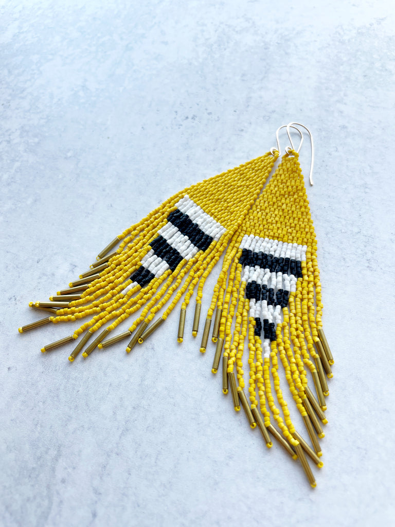 Yellow Stripe Bead Fringe Earrings-Earring-Betina Roza