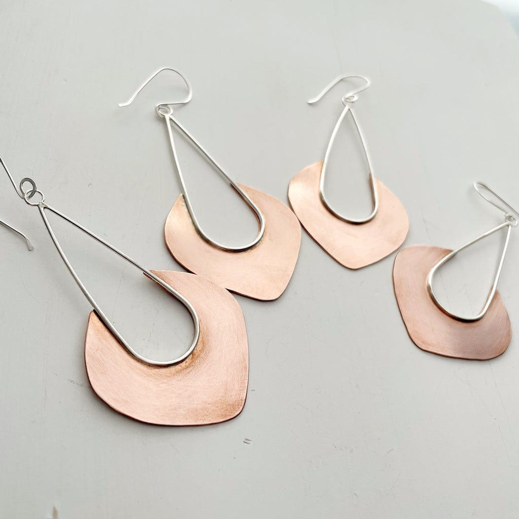 Copper and Silver Drop Earrings-Betina Roza