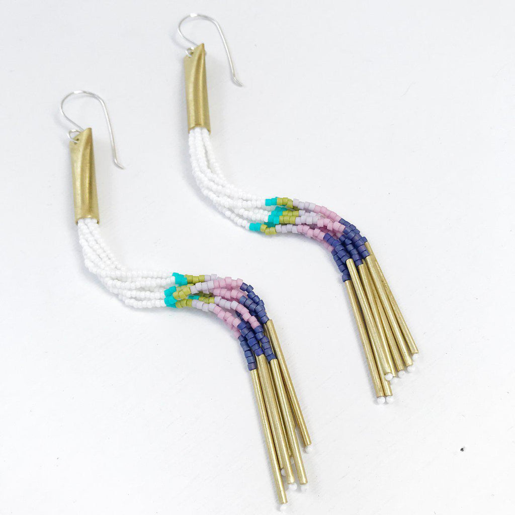 Rainbow Fade Franja Bead Tassel Earrings-Earrings-Betina Roza