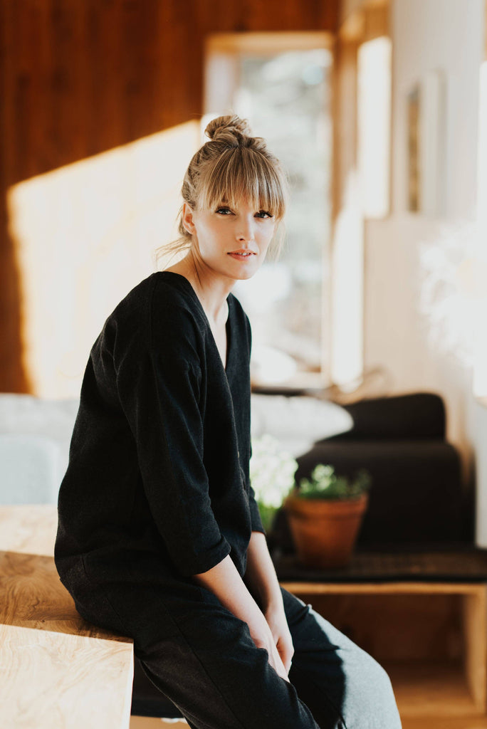 Black & Indigo inside cuff Jumpsuit (S-L)-Betina Roza