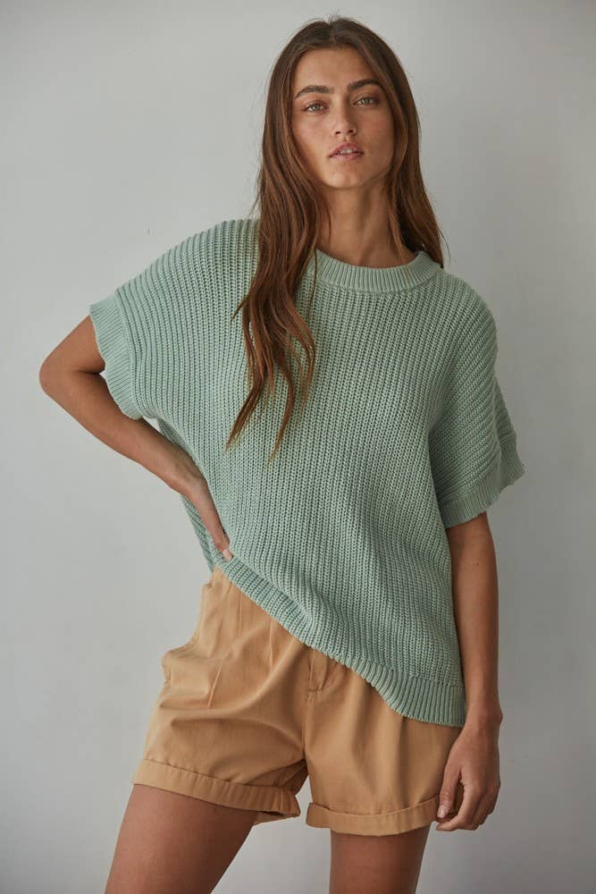Mint Knit Cotton Sweater-Betina Roza