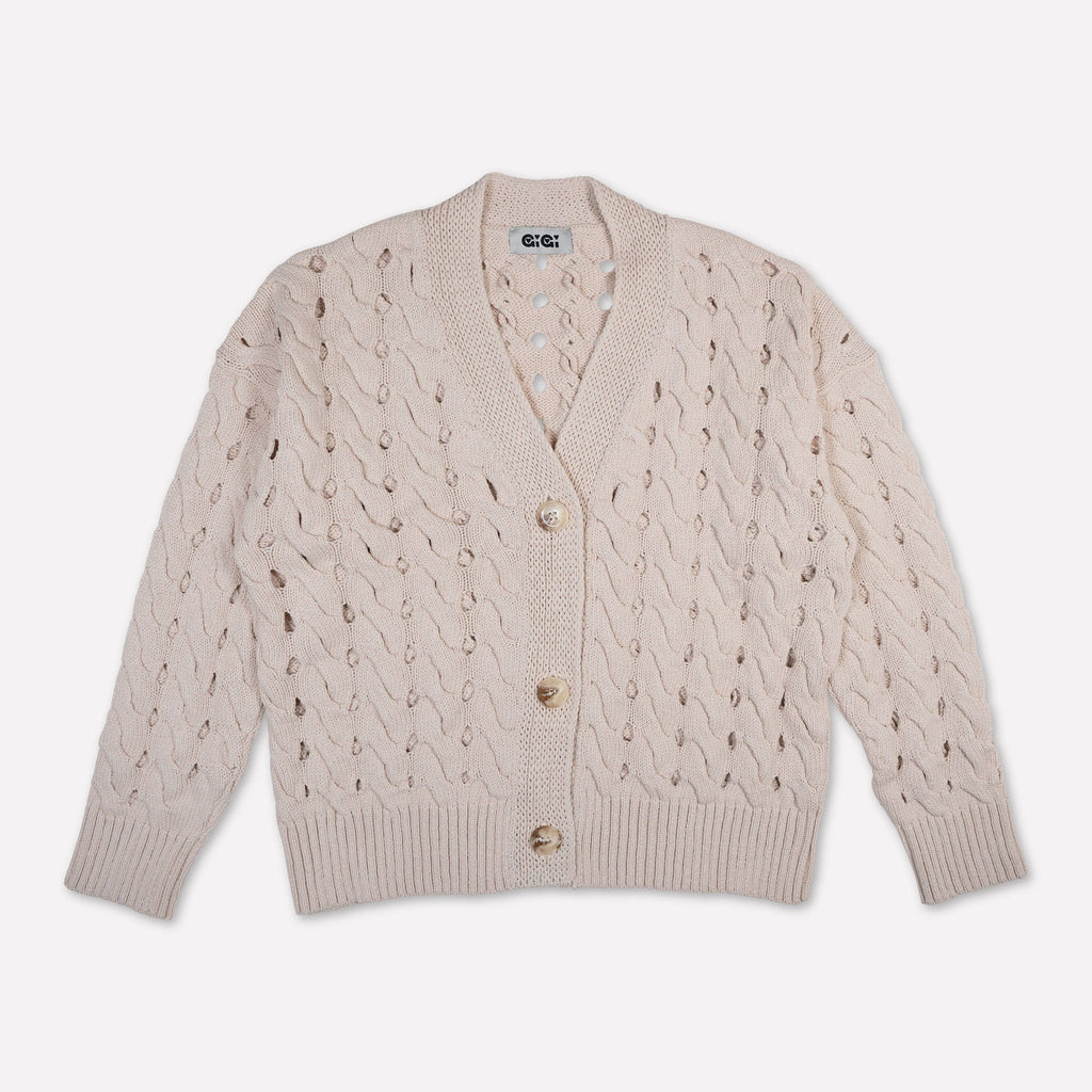 Open Cable Cotton Cardigan in Natural-Betina Roza