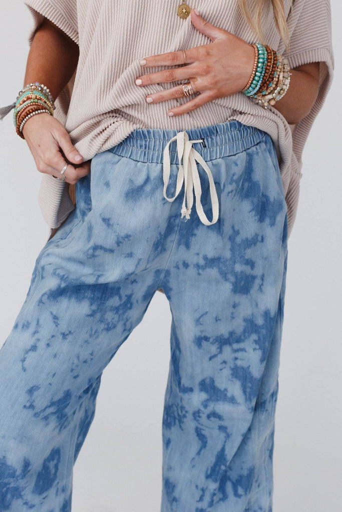 So Comfy Wide Leg Cropped Pant - Bleach Dye Denim-Betina Roza