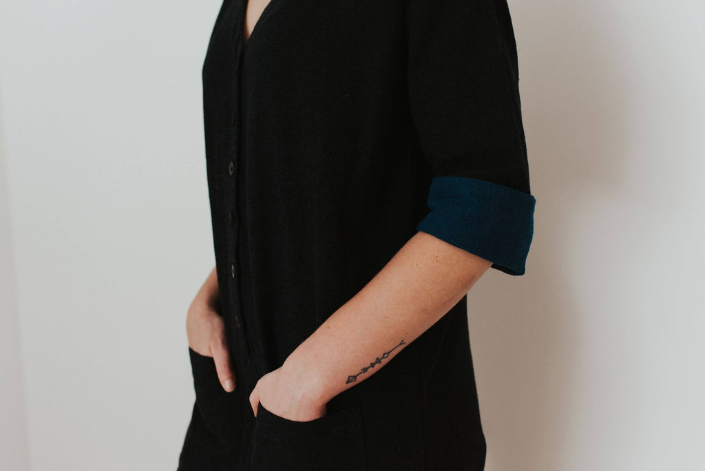 Black & Indigo inside cuff Jumpsuit (S-L)-Betina Roza