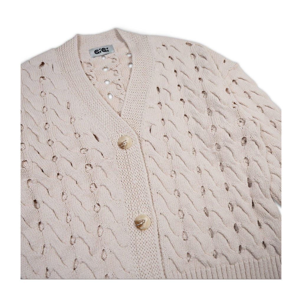 Open Cable Cotton Cardigan in Natural-Betina Roza