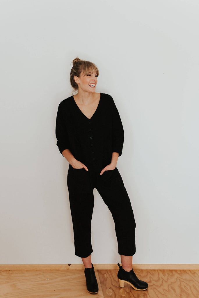 Black & Indigo inside cuff Jumpsuit (S-L)-Betina Roza