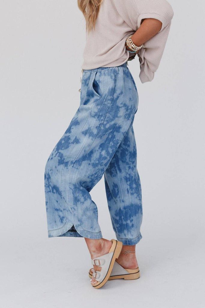 So Comfy Wide Leg Cropped Pant - Bleach Dye Denim-Betina Roza