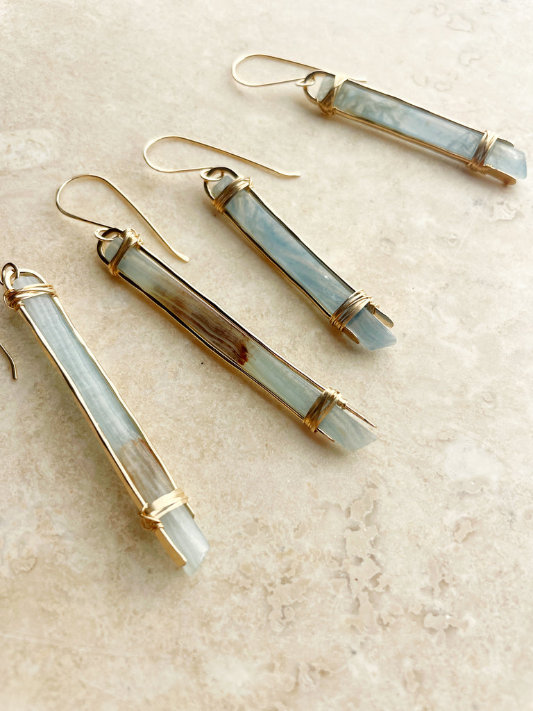 Blue Calcite Standing Stone Earrings-All Products-Betina Roza