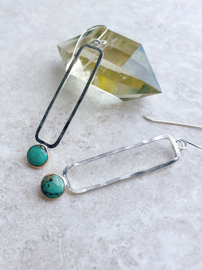 Turquoise Rectangle Earrings-Earrings-Betina Roza