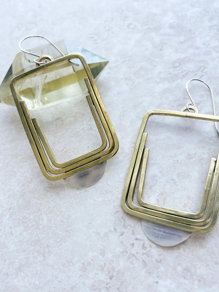 Rectangle Brass Deco Earrings-Earrings-Betina Roza