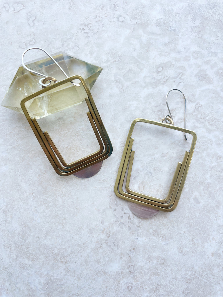 Rectangle Brass Deco Earrings-Earrings-Betina Roza