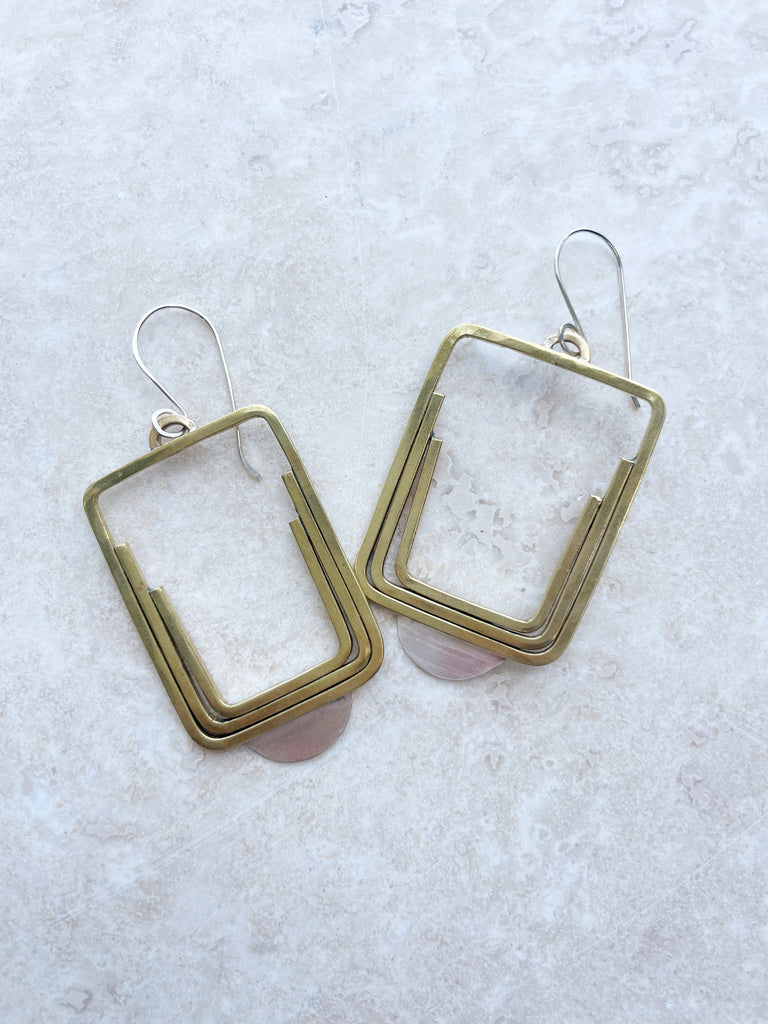 Rectangle Brass Deco Earrings-Earrings-Betina Roza