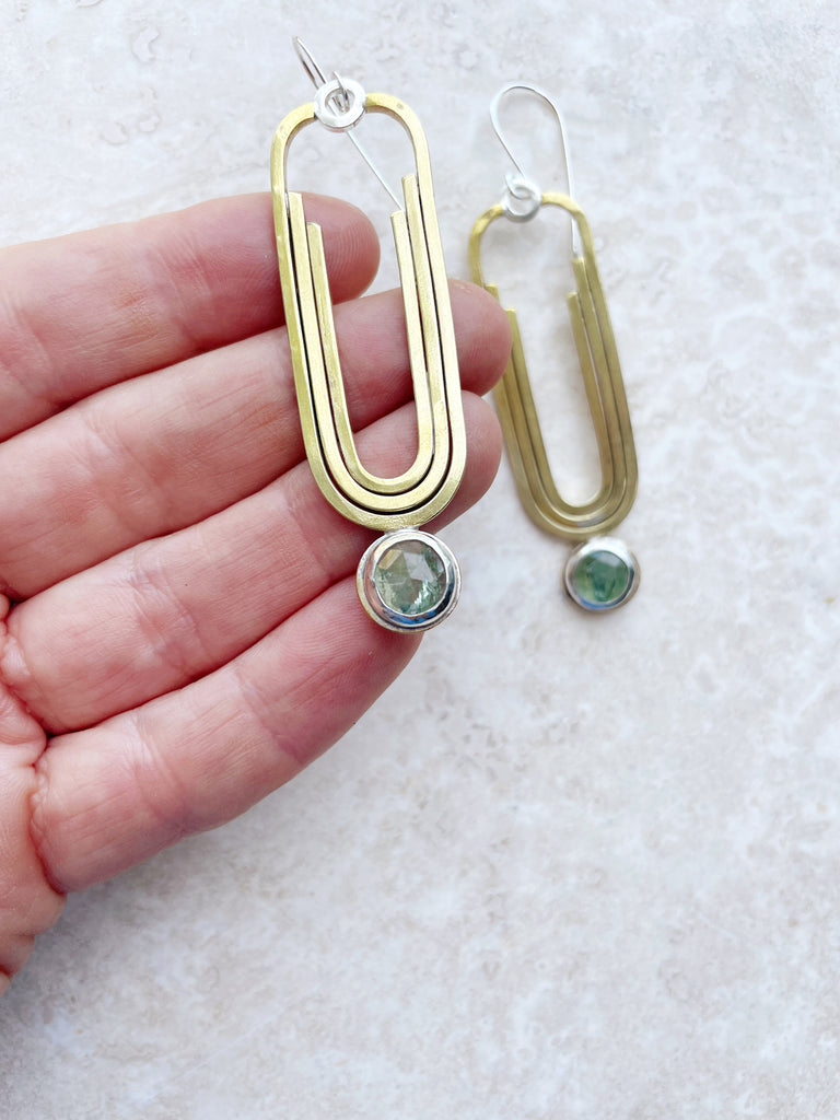 Green Kyanite Deco Earrings-Earrings-Betina Roza