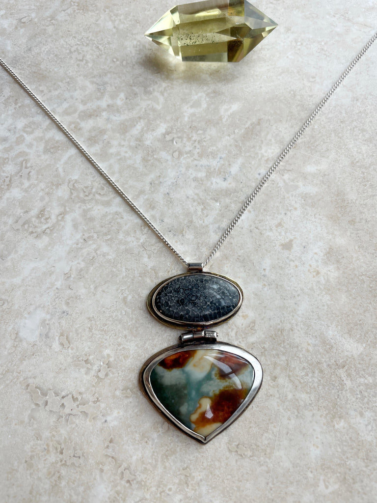 Fossilized Coral & Jasper Hinge Pendants-Betina Roza