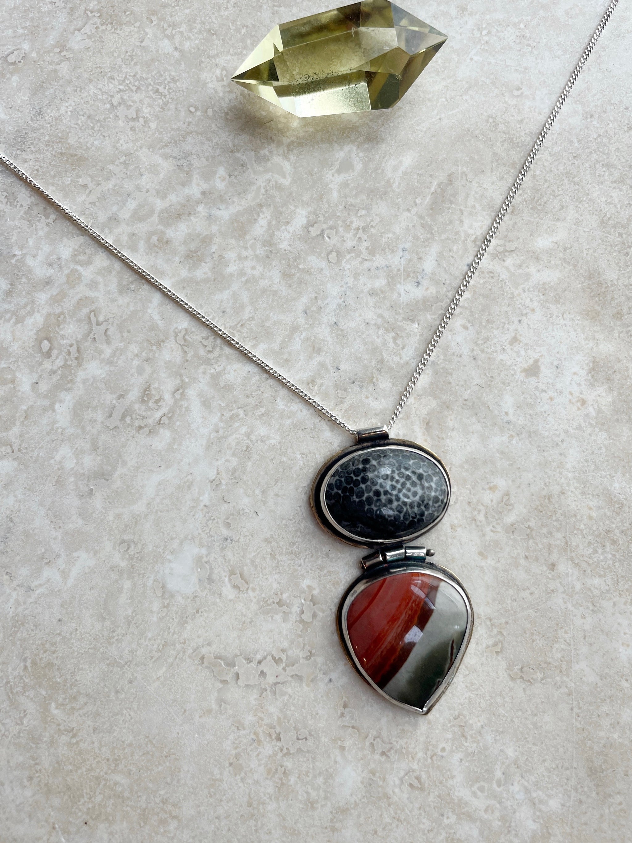 Fossilized Coral & Jasper Hinge Pendants – Betina Roza