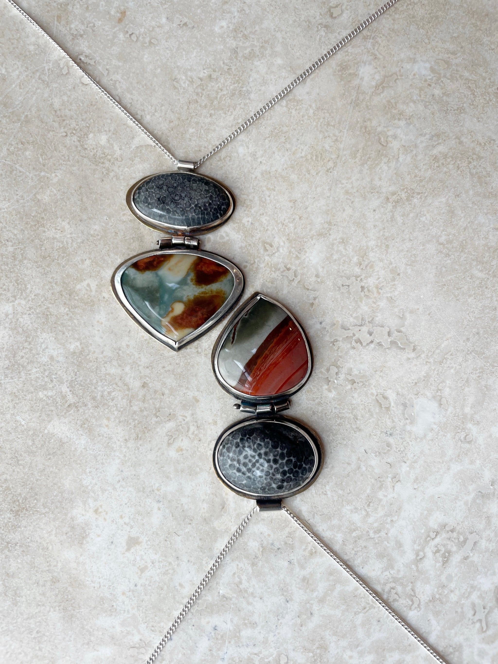 Fossilized Coral & Jasper Hinge Pendants – Betina Roza