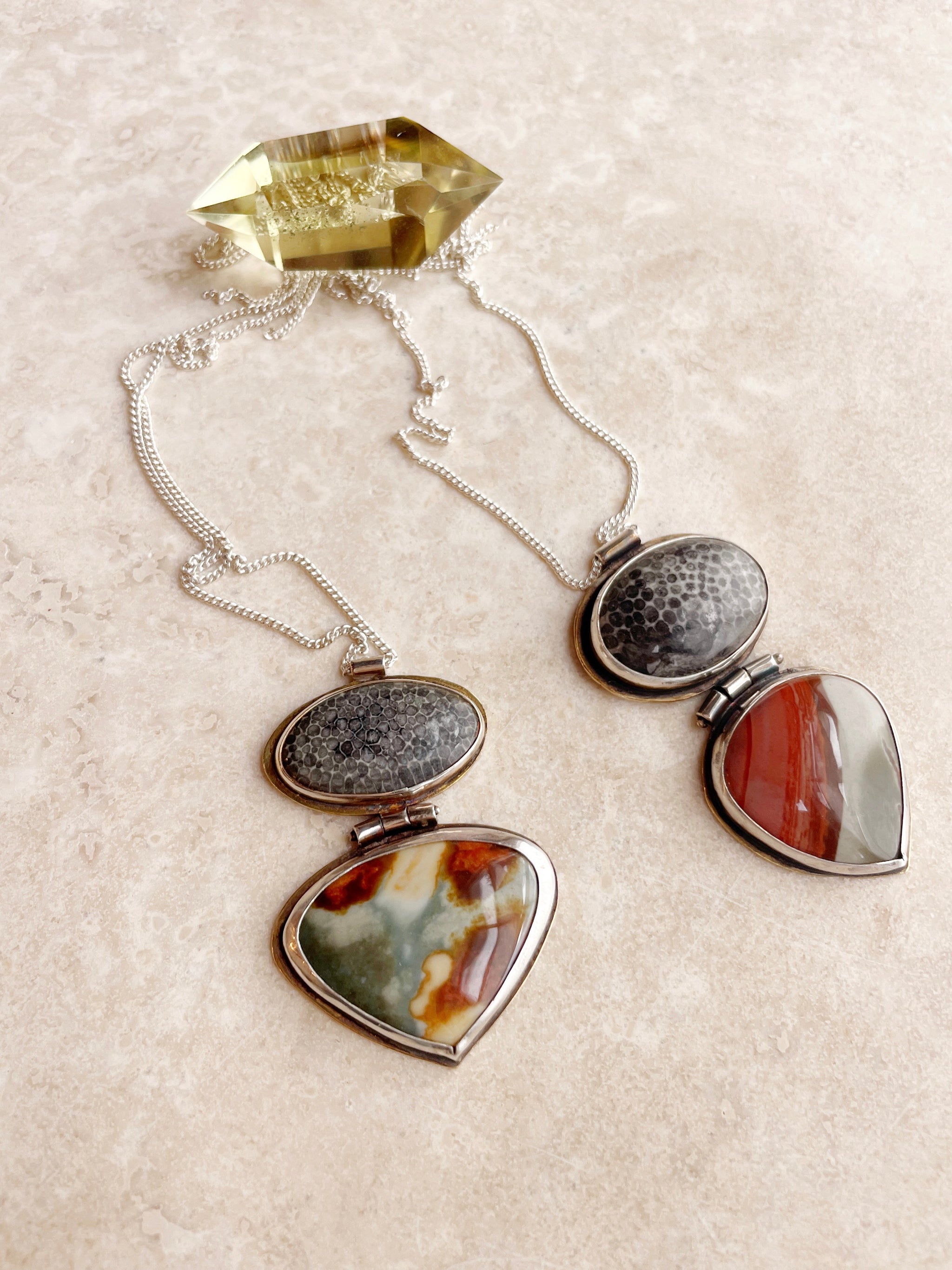 Fossilized Coral & Jasper Hinge Pendants – Betina Roza
