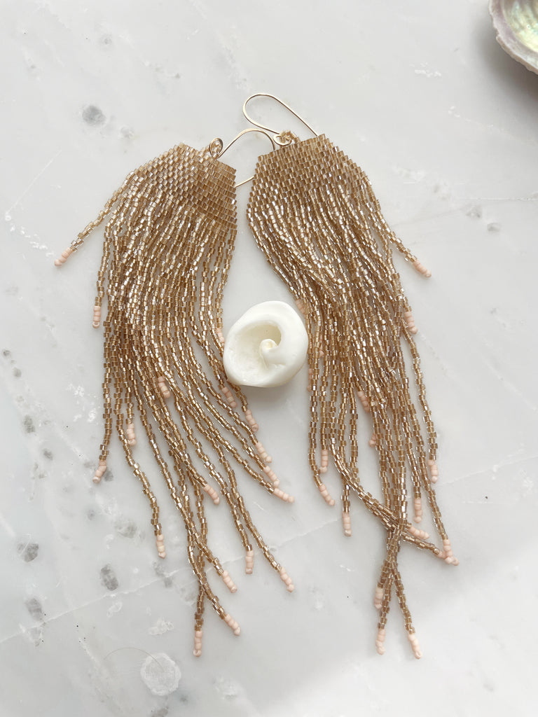 Gold Dust Bead Fringe Earrings-Earrings-Betina Roza