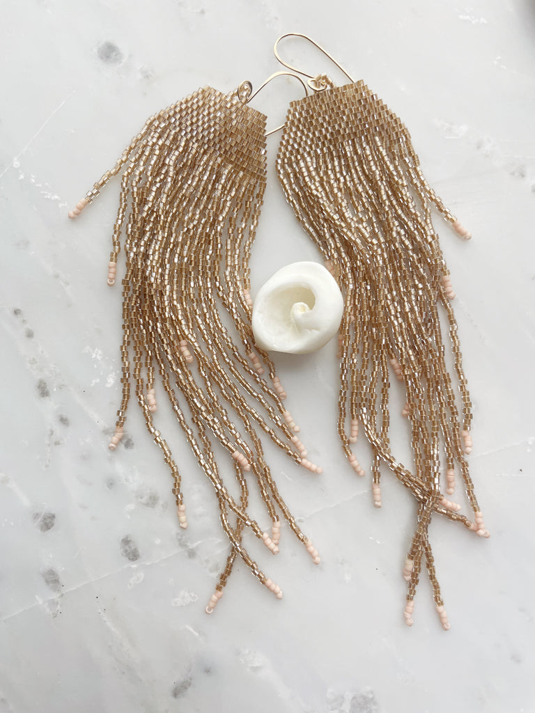 Gold Dust Bead Fringe Earrings-Earrings-Betina Roza