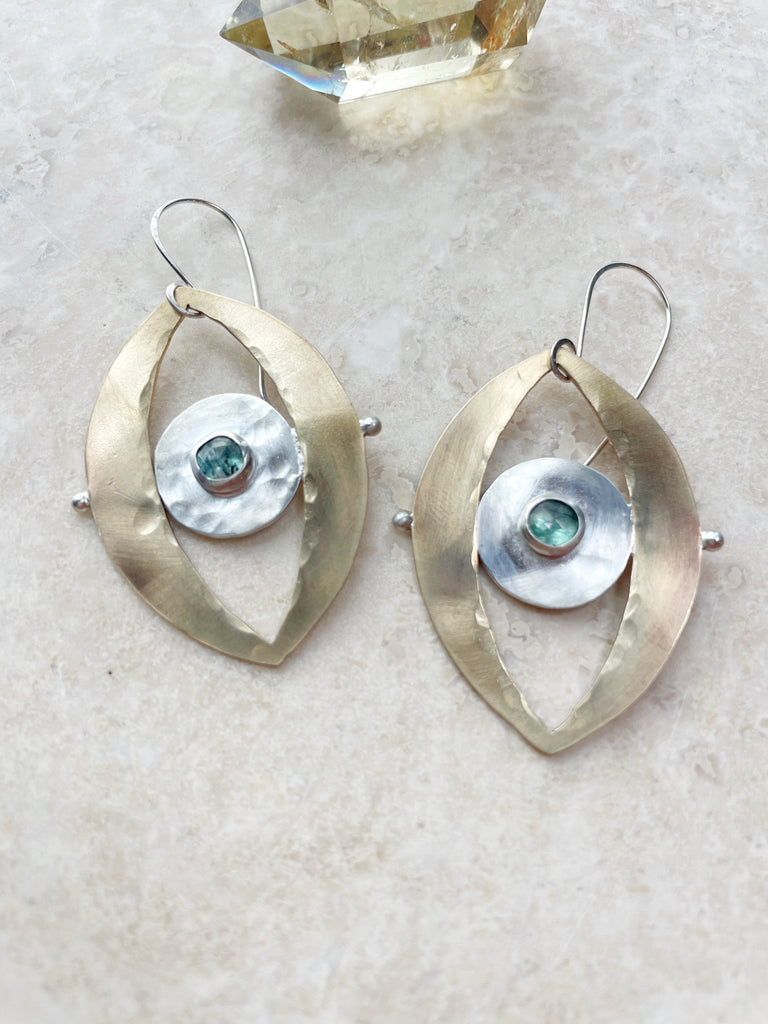Green Kyanite Third Eye Earrings-Betina Roza