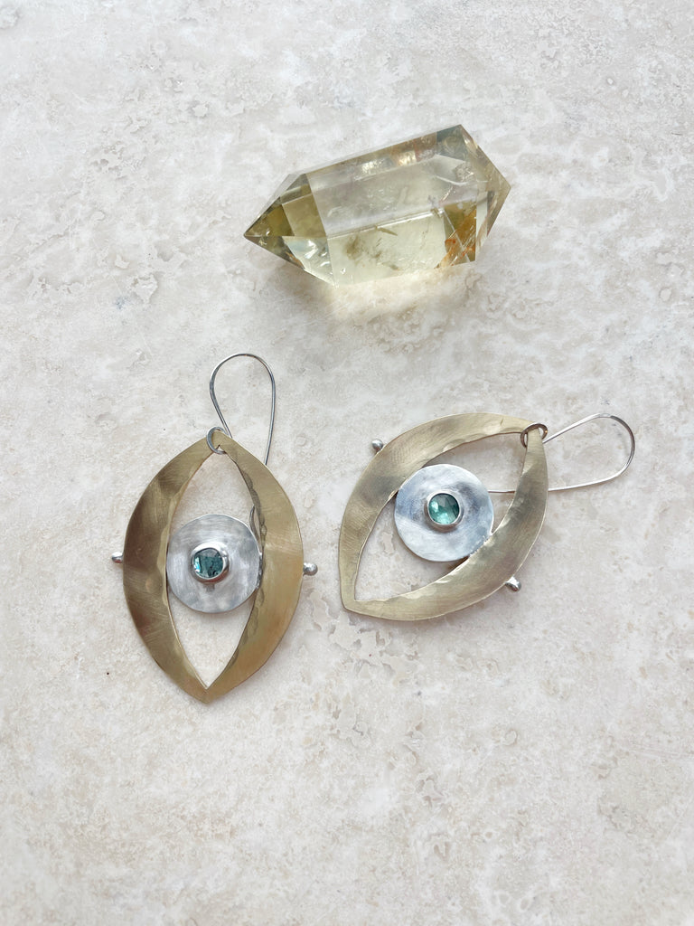 Green Kyanite Third Eye Earrings-Betina Roza