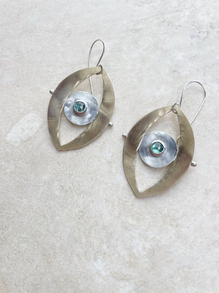 Green Kyanite Third Eye Earrings-Betina Roza