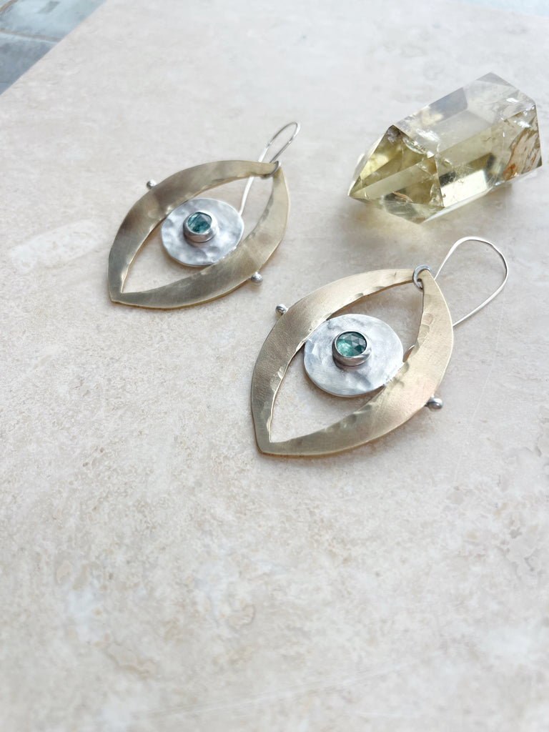 Green Kyanite Third Eye Earrings-Betina Roza