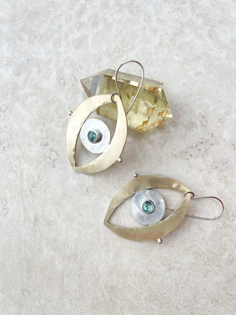 Green Kyanite Third Eye Earrings-Betina Roza