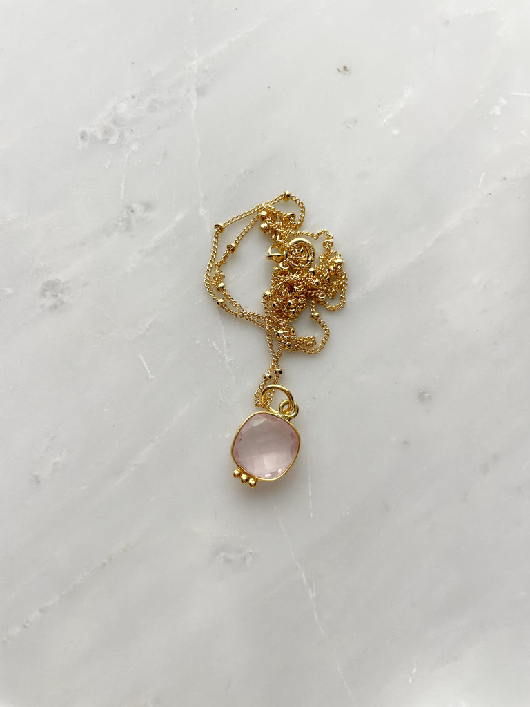 Squared Pink Quartz Pendant-Necklace-Betina Roza