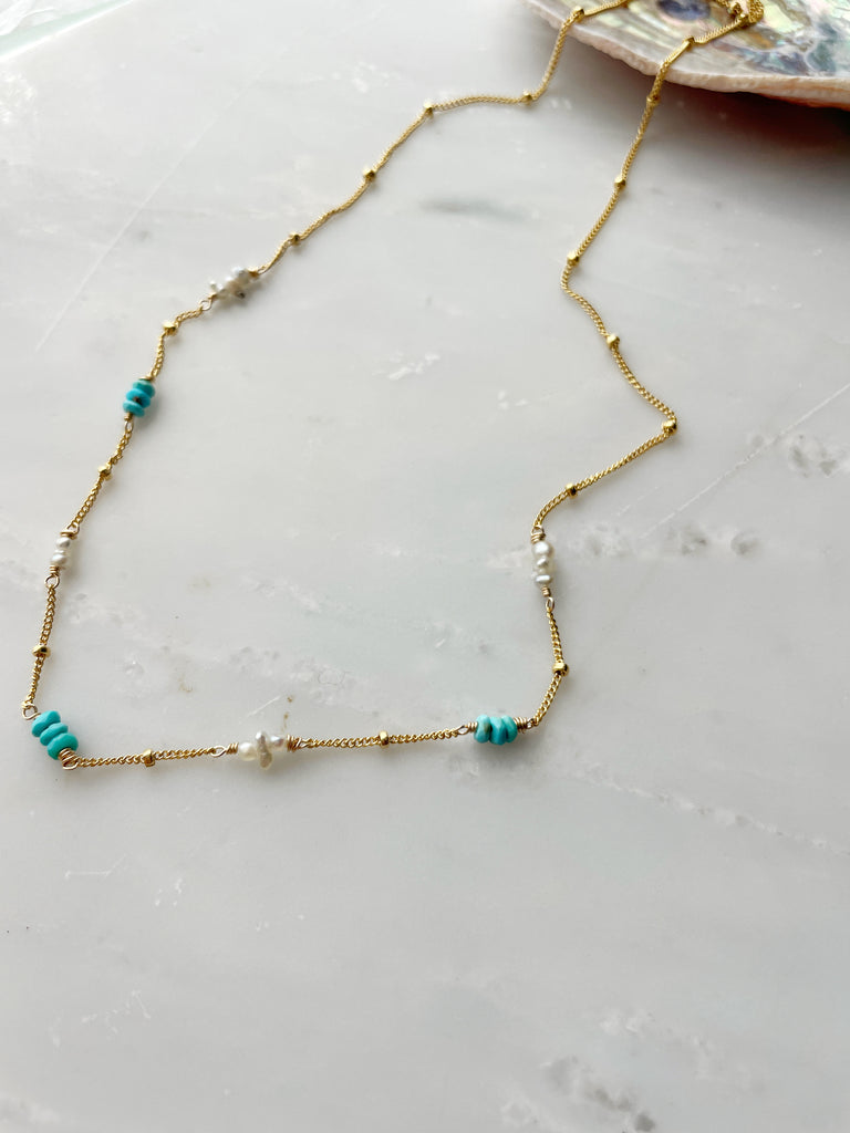 Akoya Pearl and Turquoise Necklace-Necklace-Betina Roza