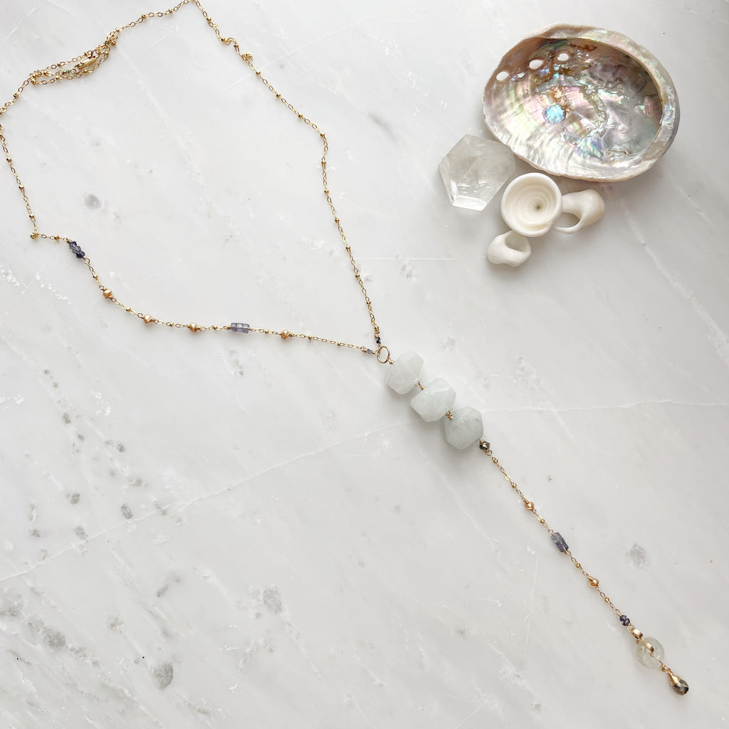 Raw Aquamarine Lariat Necklace-Necklace-Betina Roza