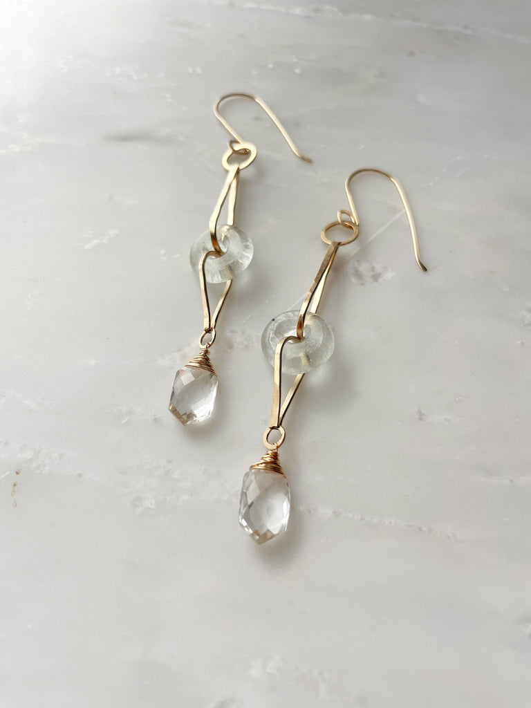 Glass and Gold Drop Earrings-Betina Roza