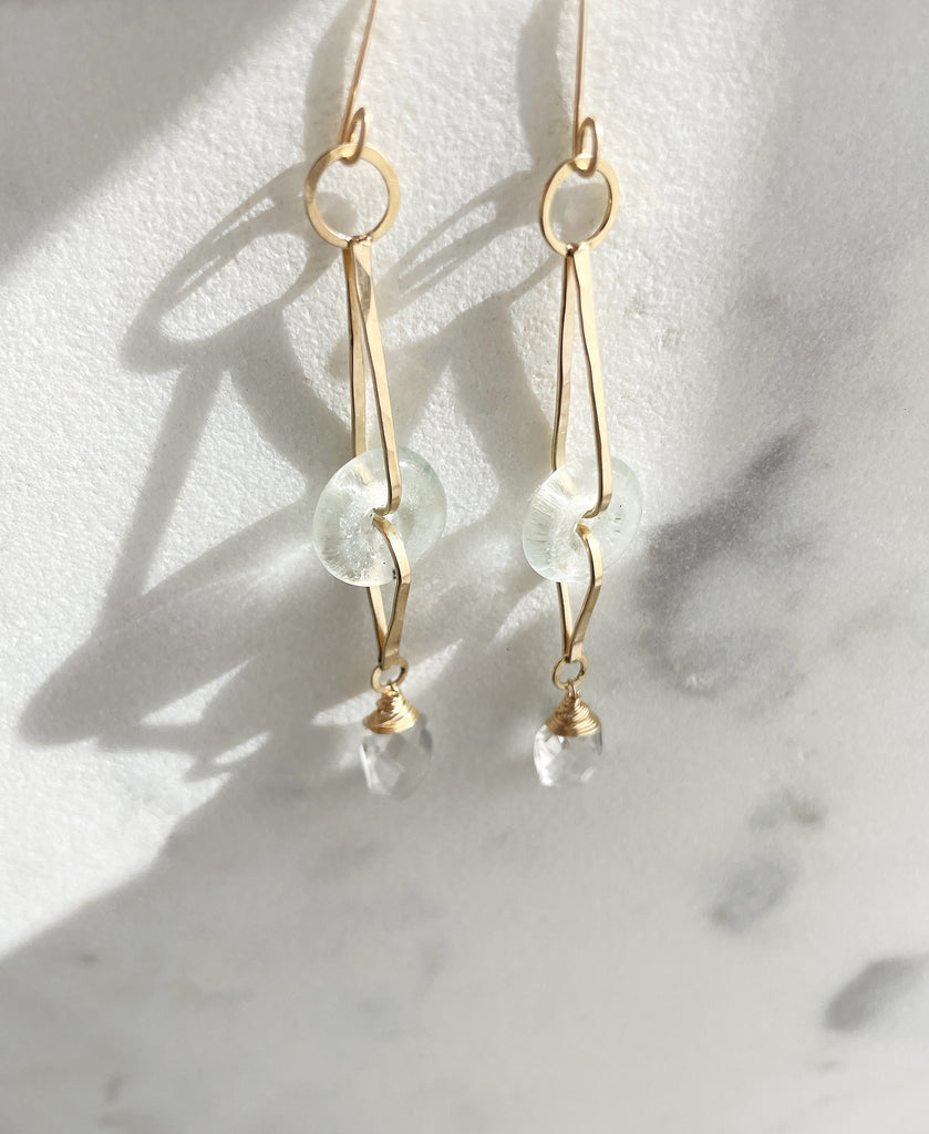 Glass and Gold Drop Earrings-Betina Roza