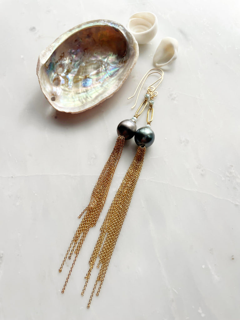 Tahitian Pearl Tassel Earrings-Betina Roza