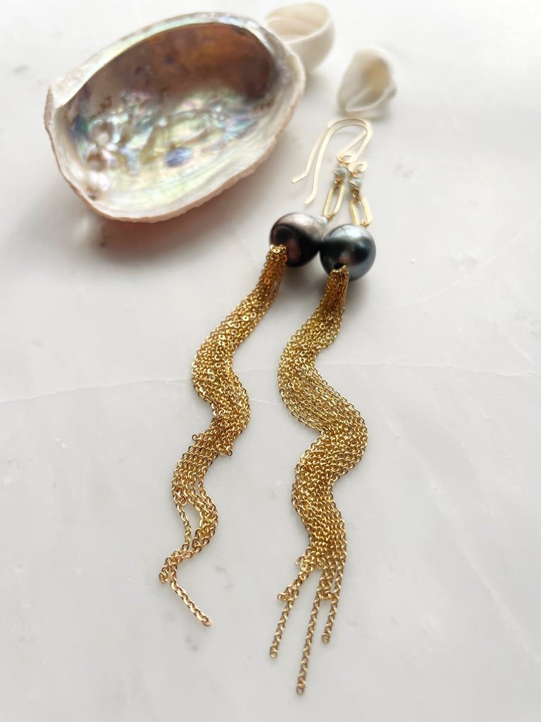 Tahitian Pearl Tassel Earrings-Betina Roza