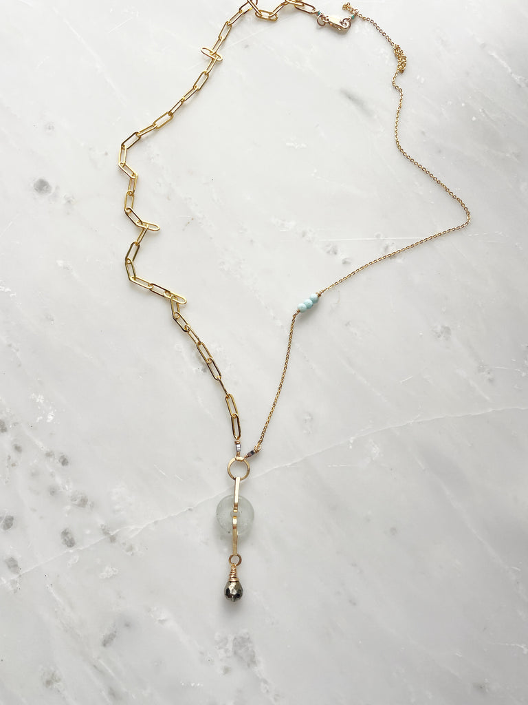 Glass and Gold Asymmetrical Necklace-Necklace-Betina Roza