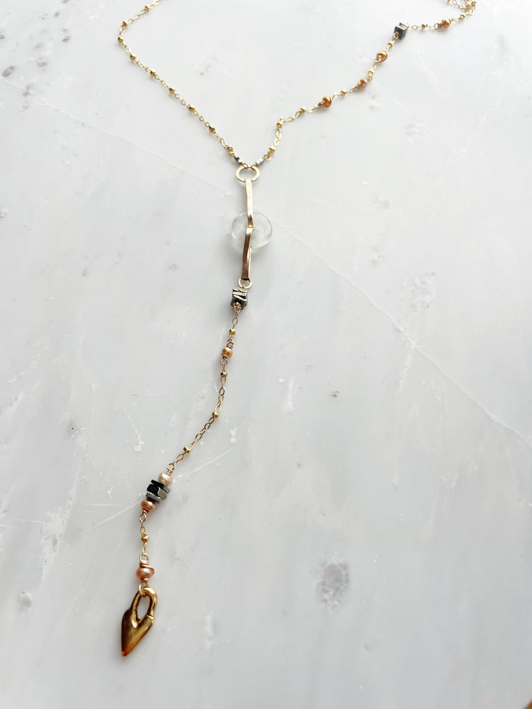 Glass and Gold Lariat Necklace-Necklace-Betina Roza
