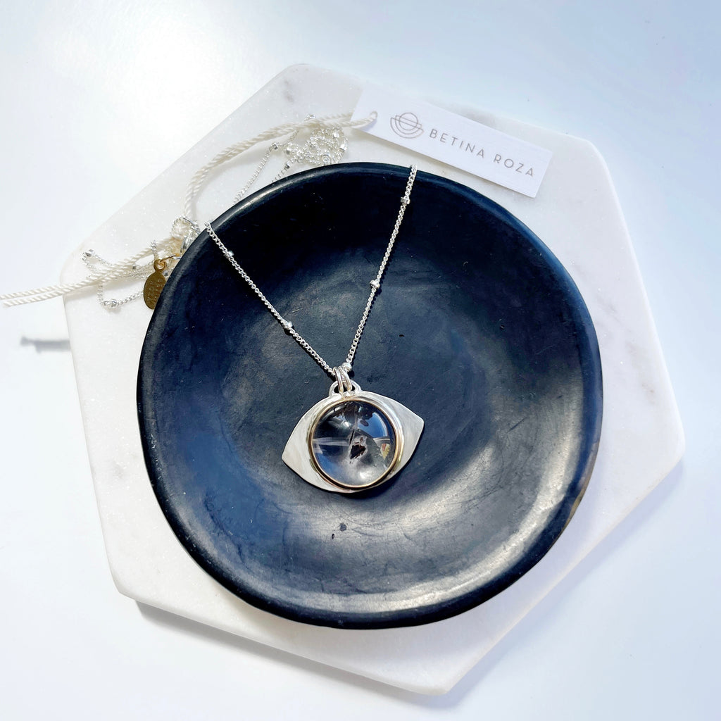 One of a kind clear quartz evil eye pendant-Necklace-Betina Roza
