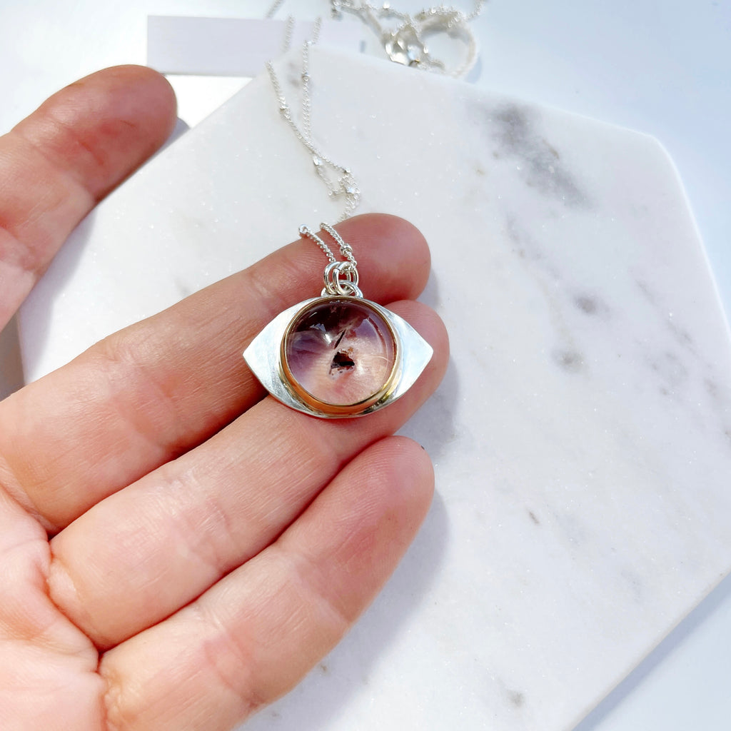 One of a kind clear quartz evil eye pendant-Necklace-Betina Roza