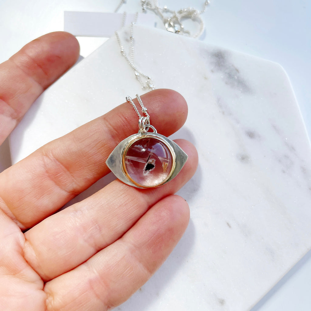 One of a kind clear quartz evil eye pendant-Necklace-Betina Roza