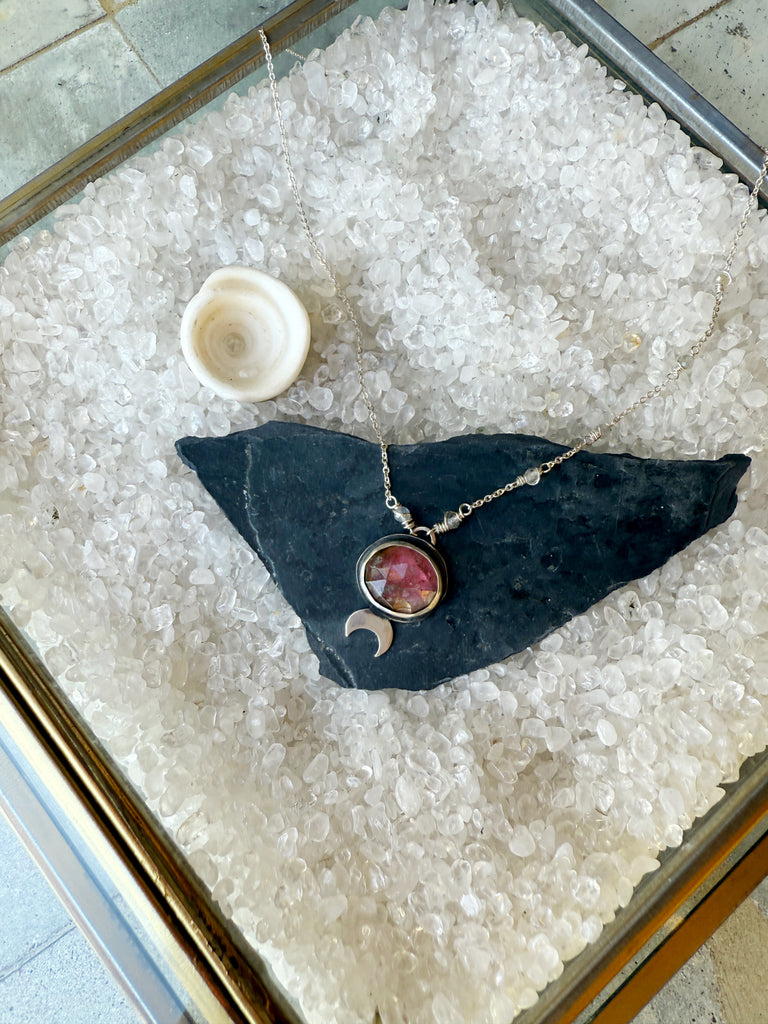 Pink Tourmaline Mini Moon Pendant-Betina Roza