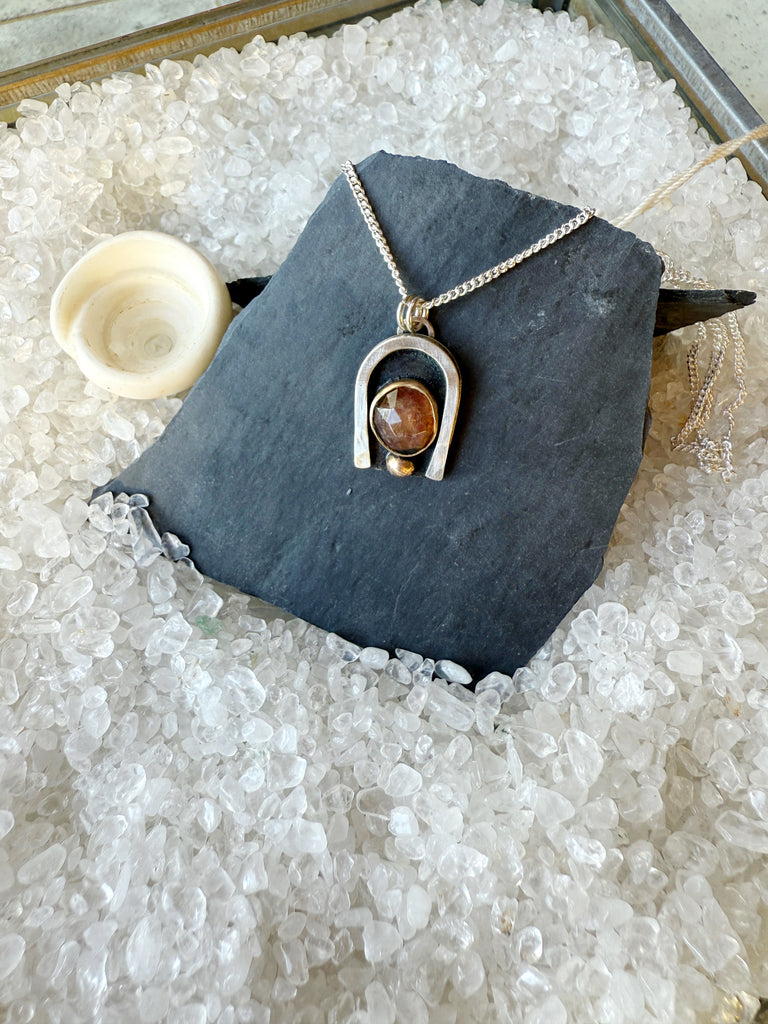 Pink Tourmaline 14K gold and Silver Portal Necklace-Betina Roza