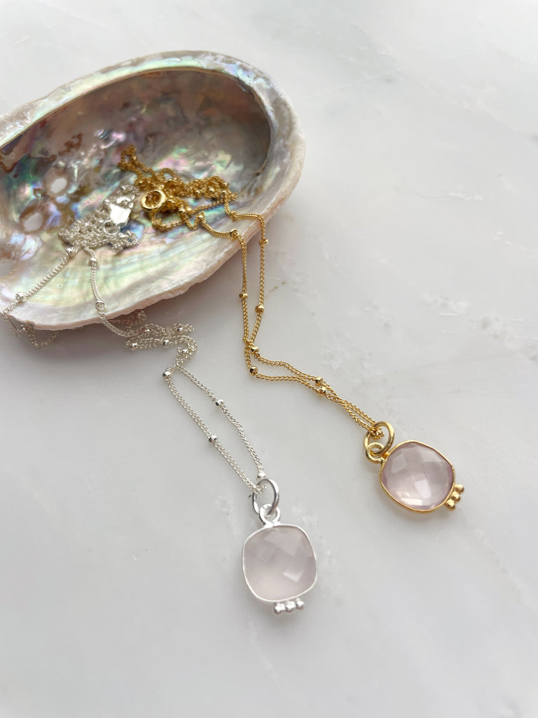 Squared Pink Quartz Pendant-Necklace-Betina Roza