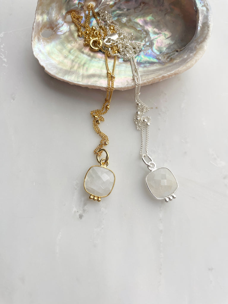 Squared Moonstone Pendant-Necklace-Betina Roza
